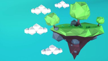 Mavi bir gökyüzü.3d rednering ile Düşük Poly ada