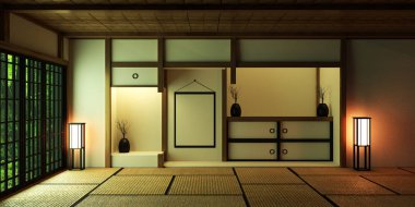 Room Design Japanese-style. 3D rendering clipart