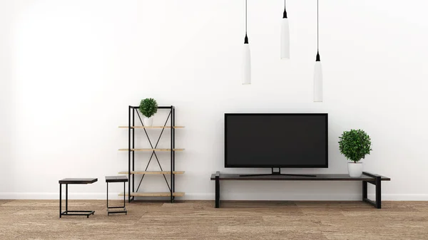 TV a modern üres szobában, belső-minimális. 3D-leképezés — Stock Fotó