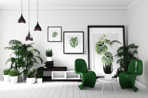 Salon tropical moderne intérieur. rendu 3D — Photo