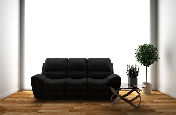 Room interior with sofa and plants on empty white wall backgroun — Stock Photo, Image