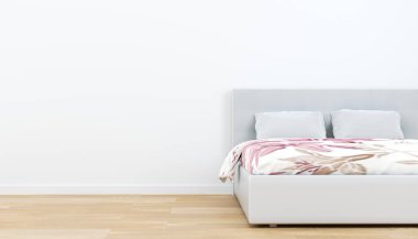 Yatak Odası İç - ahşap zemin ve boş beyaz duvar arka plan