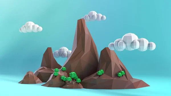Low Poly isla con en un cielo azul.3D enrojecimiento — Foto de Stock