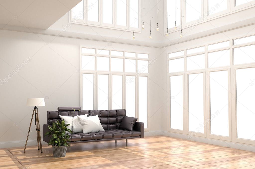 Interior Room Design Living Room White Scandinavian style. 3D re