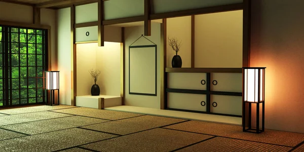 Дизайн кімнати в японському стилі. 3D візуалізація — стокове фото
