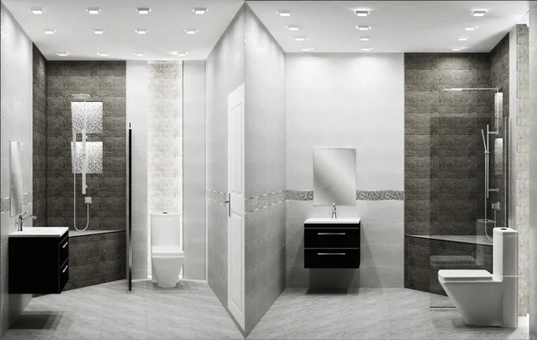 Toilet loft style tiles two tone interior design. 3D rendering — Stock Photo, Image