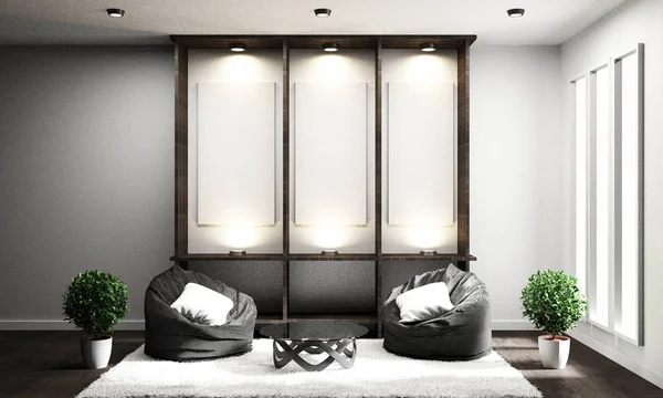 Japoński styl pusty pokój Design-nowoczesne czarno-białe interi — Zdjęcie stockowe