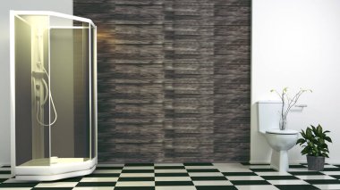 Banyo ve tuvalet ile modern banyo. 3d render