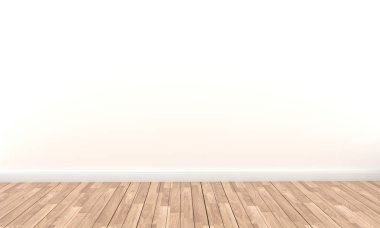 Boş stil - Beyaz duvar arka plan ahşap zemin. 3d renderin