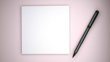 pembe arka plan üzerinde kalem ile davet kartı. 3d render