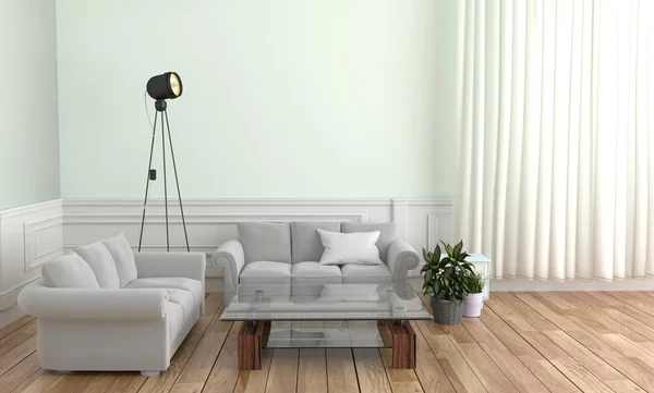 Salon Interior Design-skandynawski styl. Renderowanie 3D — Zdjęcie stockowe