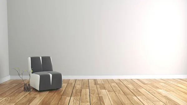 Interior de la habitación con sofá y plantas en fondo blanco vacío de la pared — Foto de Stock