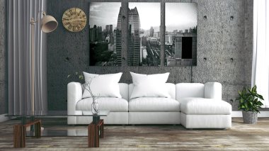 Loft Tarzı İç Tasarım. 3d Rendering