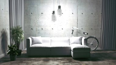 Loft Tarzı İç Tasarım. 3d Rendering