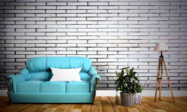 Das Interieur mit Couch und Stehlampe. 3D-Darstellung — Stockfoto