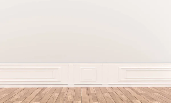 Quarto branco vazio com paredes brancas e piso em parquet de madeira. 3d r — Fotografia de Stock