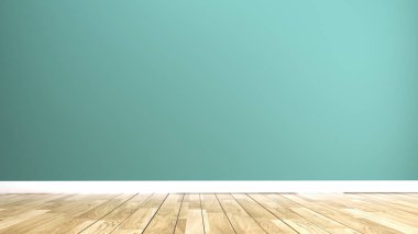 Ahşap zemin iç yeşil nane duvar. 3d render
