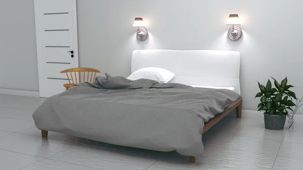 현대적 인 침실 내부. 3D 렌더링 — 스톡 사진