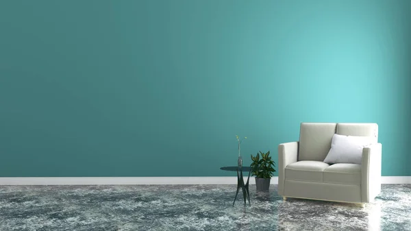 Minimalistisk inredning, ljusgrå soffa med lampa på Mint Wal — Stockfoto