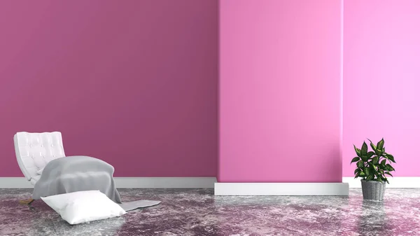 Poltrona na sala, paredes cor-de-rosa. Renderização 3D — Fotografia de Stock