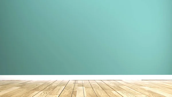 Green mint wall on wood floor interior. 3D rendering — Stock Photo, Image