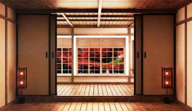 Beautiful empty room with decoration japanese style and view for clipart