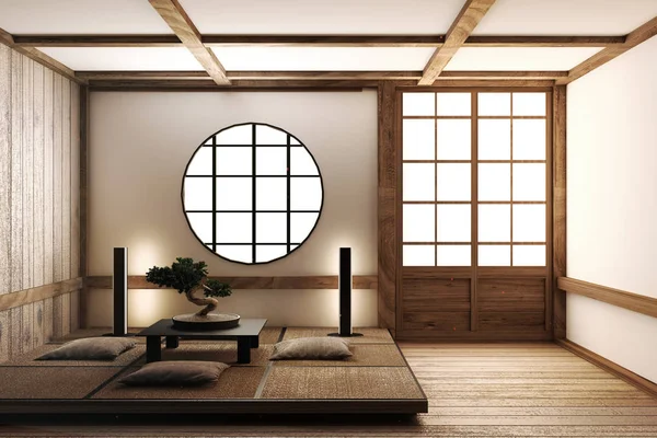 japan interior design,modern living room. 3d illustration, 3d re