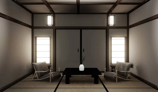 Modellare soggiorno con pavimento tatami mat e tradizionale japane — Foto Stock