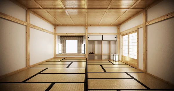 Inredningsdesign, modernt vardagsrum tomt med bord, tatami mat f — Stockfoto