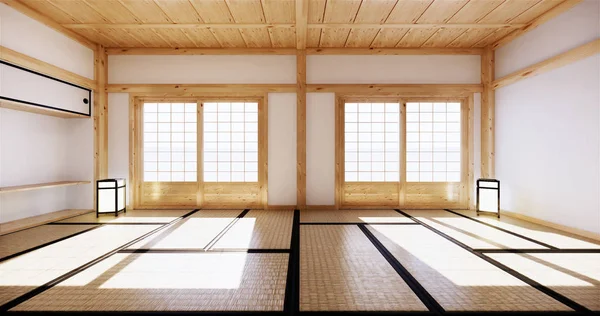 Diseño de interiores, sala de estar moderna vacía con mesa, tatami mat f — Foto de Stock