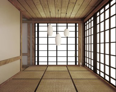 Boş oda Japon tarzı. 3d render