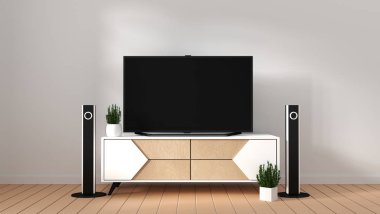Akıllı Tv Mockup boş siyah ekran ile dolap üzerinde asılı d