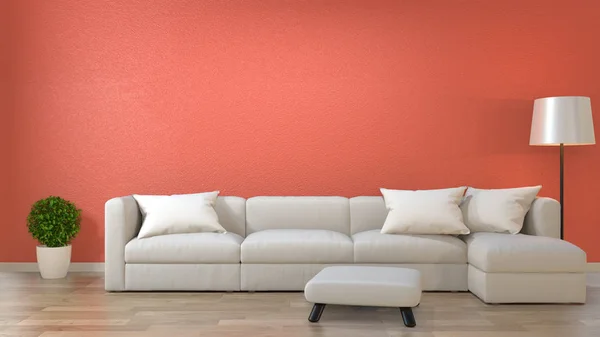 Sala de estar interior minimalista, conceito de decoração de coral vivo com — Fotografia de Stock