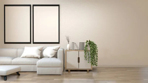 Modernt zenvardags rum med soffa och möbler i japansk stil. 3D — Stockfoto