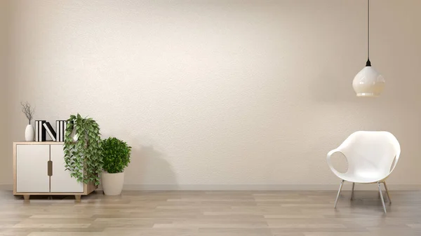 Zen Wohnzimmer leer weiße Wand Hintergrund mit Dekoration japa — Stockfoto