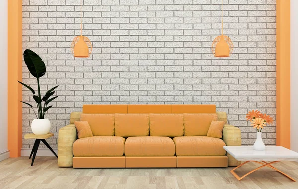 Loft-Innenmock mit Sofa und Dekoration und weißem Ziegel w — Stockfoto