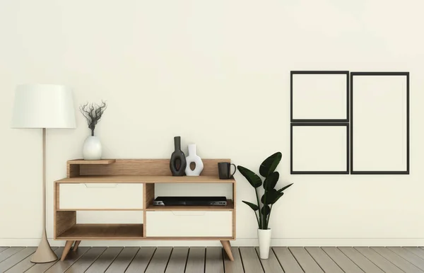 mock up Tv cabinet in modern empty room Japanese - zen style,min