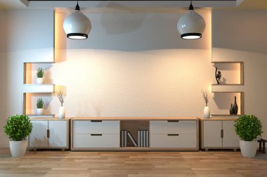 Raf duvarı japon stil ile boş zen oda iç arka plan