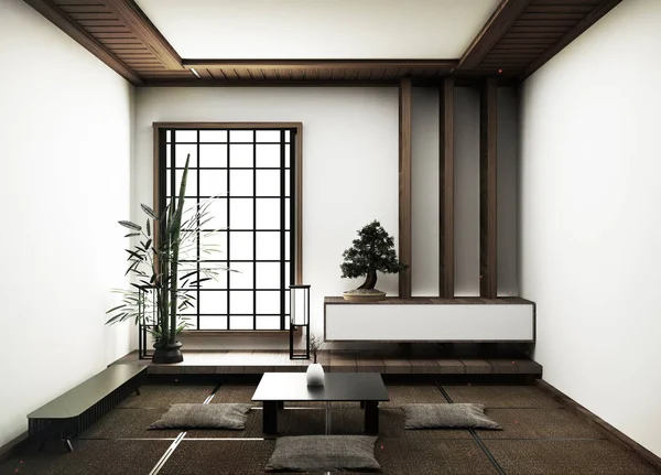 Design intérieur, salon moderne vide avec tatami tapis de sol a — Photo