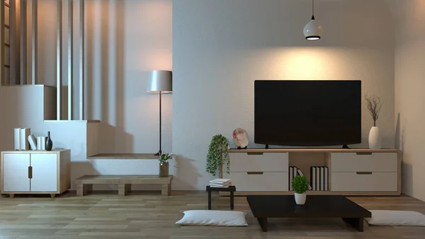 Obytně obývací pokoj ve stylu Smart TV a dekorace styl — Stock fotografie