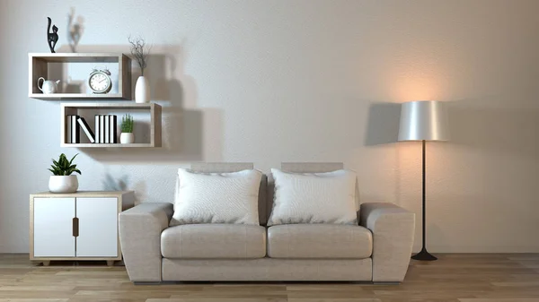 Modernt vardagsrum interiör med soffa och gröna växter, lampa, TABL — Stockfoto