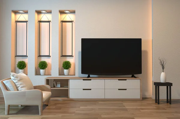 TV cabinet on zen room interior and shelf wall design hidden lig
