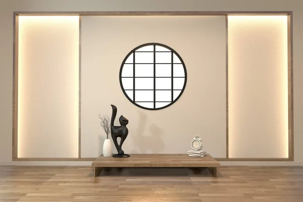 Empty zen room interior background with shelf wall japanese styl