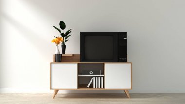 Akıllı Tv Mockup dolap dekor, modern oturma odası zen sty