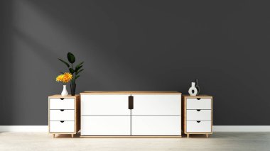 modern boş odada dolap, ahşap zemin üzerinde siyah mavi duvar, 3d