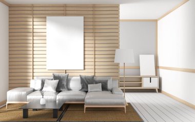 Oturma odası iç moern tasarım Japon tarzı. 3d render