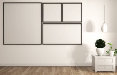 beyaz duvar odası zen style.3d render çerçeve