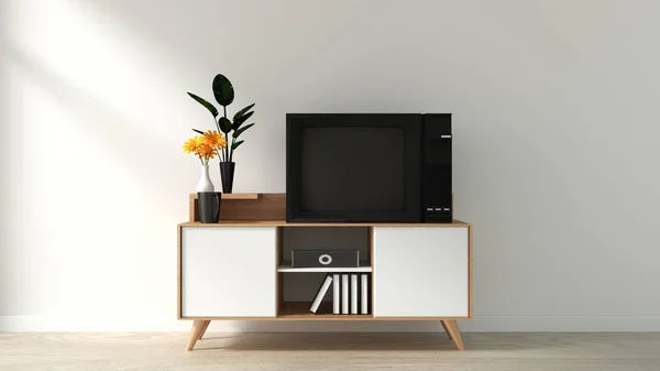 Smart TV mockup op de kast decor, moderne woonkamer Zen sty — Stockfoto