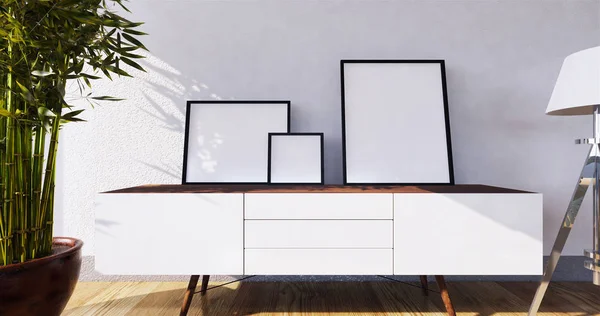 Tv cabinet in modern empty room Japanese style,minimal designs.