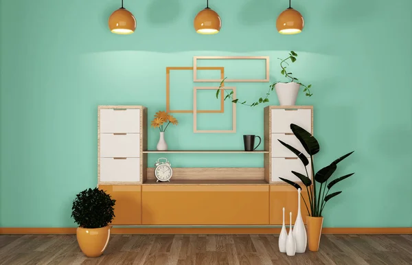 Cabinet in modern mint and orange room Japanese - zen style,mini — Stock Photo, Image